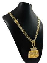 Cordão Imperador 10mm Pingente Favela Venceu Banhado a Ouro