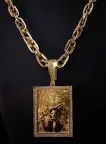 Cordão imperador 10mm + pingente jesus 3d - banhado a ouro 18k