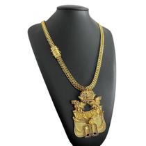 Cordão Lacraia 10Mm + Pingente Visionário 00 Banhado A Ouro