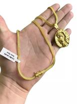 Cordão Lacraia 5mm + Pingente Leão Banhado A Ouro 18k