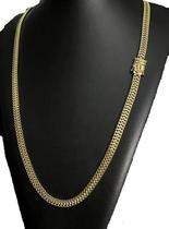 Cordão Lacraia 8Mm Fecho Mão Orando Banhado A Ouro 18K