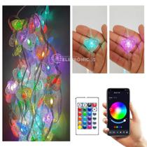 Cordão LED 10 Metros Corações RGB 100 Luzes Piscantes Controle Por Som, Remoto e APP TB1874