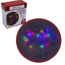 Cordão Luminoso de Natal Pingente de Gelo 20 Leds Colorido 2,85 Metros Pilha Inclusa