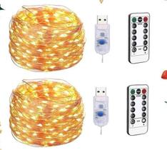 Cordão Luz 100 Leds Fio Fada Warm 8 Funções Controle Remoto