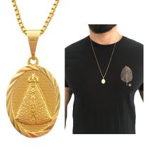 Cordão Masculino 60 cm Pingente Nossa Senhora Aparecida Semijoia Folheada a Ouro 18k Cordão Masculino 60 cm Pingente Nossa Senhora Aparecida Semijoia Folheada a Ouro 18k