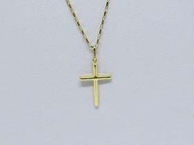 Cordão Masculino Cadeado De 80cm E Crucifixo Joia Ouro 18k