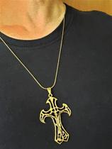 Cordão Masculino Com Cruz Envelhecida Banho Ouro 18k 3600 4643
