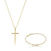 Cordão Masculino Cruz Banho Ouro 18k 70 cm + Pulseira 21 cm