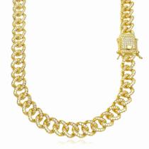 Cordão Masculino Cuban Link 45cm Grossa Cravejada em Zircônia Suiça Banhada a Ouro