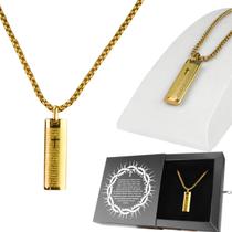 cordao masculino dourado + pingente banhado cruz + caixa estiloso presente hip hop cruz grosso casual católico religioso
