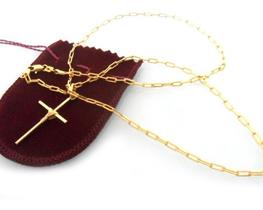 Cordão Masculino Elo Quadrado 60Cm E Pingente Cruz Folheado Cordão Masculino Elo Quadrado 60Cm E Pingente Cruz Folheado