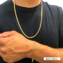 Cordão Masculino Grumet 4mm Dourado + Pulseira Aço Inox