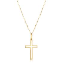 Cordão Masculino Maciço Colar Com Pingente Cruz Crucifixo Ouro 18k 60cm