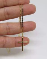 Cordão Masculino Piastrine 70cm Maciço + Crucifixo Ouro 18k