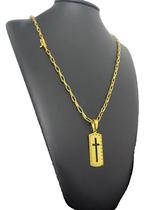 Cordão Meia Cana 5mm + Pingente Cruz - Banhado a Ouro