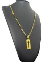 Cordão Meia Cana 5mm + Pingente Cruz Ouro 70cm