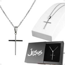 cordão metal prata qualidade premium religioso cruz jesus fé casual presente grumet católico inox cordão metal prata qualidade premium religioso cruz jesus fé casual presente grumet católico inox