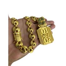 Cordão Oriental 13mm + Pingente 01 Não é 02 - Banhado a Ouro Cordão Oriental 13mm + Pingente 01 Não é 02 - Banhado a Ouro