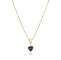 Cordão Ouro 18k Com Pingente Gota e Coração 45cm Ametista Roxa Cordão Ouro 18k Com Pingente Gota e Coração 45cm Ametista Roxa