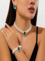 Cordão + Par De Brincos + Pulseira Pérolas - Banhado A Ouro