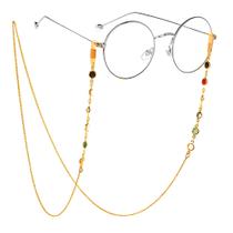 Cordão Para Óculos Pedras Coloridas 70cm Corrente Dourado
