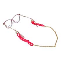 Cordão para Sustentação de Óculos Colorido Rosa e Dourado