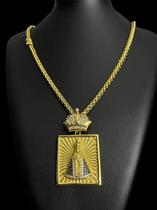 Cordão peruano 8mm + pingente nossa senhora quadrada - banhada a ouro 18k