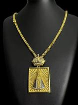 Cordão peruano 8mm + pingente nossa senhora quadrada - banhada a ouro 18k Cordão peruano 8mm + pingente nossa senhora quadrada - banhada a ouro 18k