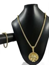 Cordão Peruano 8mm + Pingente Pitbull - Banhado a Ouro 18k