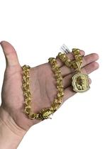 Cordão + pingente 3d friso triplo 13mm fecho especial - banhado a ouro 18k