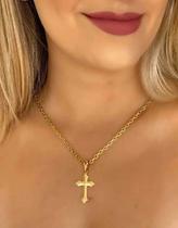 Cordão + Pingente Feminino 3mm Cadeado - Banhado A Ouro 18k