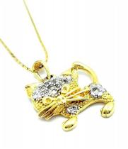 Cordão Pingente Gato Cravação Cristal Banhado Ouro 18k 2653