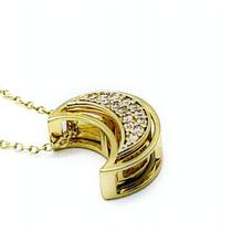 Cordão Pingente Meia-Lua Cravejado Caixa Dupla Prata Em Banho De Ouro 18k 1666