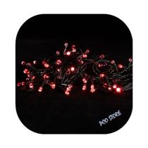 Cordão Pisca 100 Led Fixo Vermelho Fio Verde 10m C/emenda Decor Natal 110v