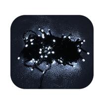 Cordão Pisca 100 Led Prova Dágua 80 Fixo e 20 Strobo Branco Frio Fio Verde 10m Decor Natal 220V