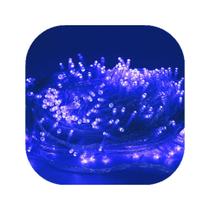 Cordão Pisca 100 Led Prova Dágua Fixo Azul Fio Transparente 10m Decor Natal 110v