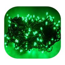 Cordão Pisca 100 Led Prova Dágua Fixo Fio Verde 10 Cores 10m Decor Natal