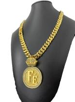 Cordão Pit Bull 13mm+ Pingente Fé - Banhando a Ouro 18k