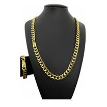 Cordao Pit Bull + Pulseira 10mm Banhado A Ouro 18k