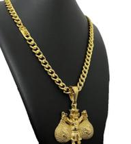 Cordão Pitbull 10Mm + Pingente Tio Patinhas Banhado A Ouro