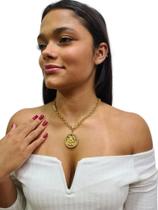 Cordão Português 7mm Feminino Pingente São Jorge Cravejado Banhado a Ouro 18k - Miami Gold Import