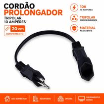 Cordão Prolongador Tripolar 20 cm 10 Amperes Preto Cordão Prolongador Tripolar 20 cm 10 Amperes Preto
