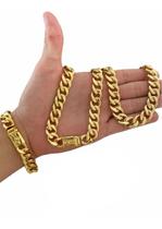 Cordão + Pulseira 13mm Pit Bull Banhado A Ouro 18k Luxo