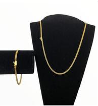 Cordão + Pulseira 3Mm Grumet Lacraia Banhado A Ouro 18K