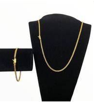 Cordão + Pulseira 3mm Grumet Lacraia Banhado A Ouro 18k