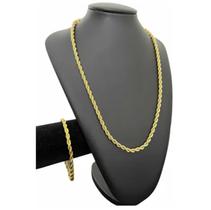 Cordão + Pulseira 5mm Baiano Corda Banhado A Ouro 18k Luxo Cordão + Pulseira 5mm Baiano Corda Banhado A Ouro 18k Luxo
