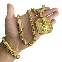 Cordão + Pulseira Baiano 10mm + Ping La Plata Banhado A Ouro Cordão + Pulseira Baiano 10mm + Ping La Plata Banhado A Ouro