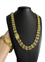 Cordão + Pulseira Dubai Cravejado 15Mm - Banhado A Ouro 18K