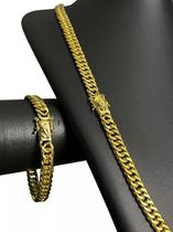 Cordão + Pulseira Grumet 10mm Fecho Mão Orando Banhado Ouro Cordão + Pulseira Grumet 10mm Fecho Mão Orando Banhado Ouro