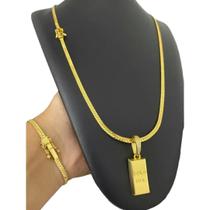 Cordão + Pulseira Grumet 4Mm + Pingente Gold Banhado A Ouro Cordão + Pulseira Grumet 4Mm + Pingente Gold Banhado A Ouro